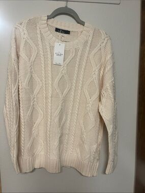 Cream Cable Knit Crewneck Sweater